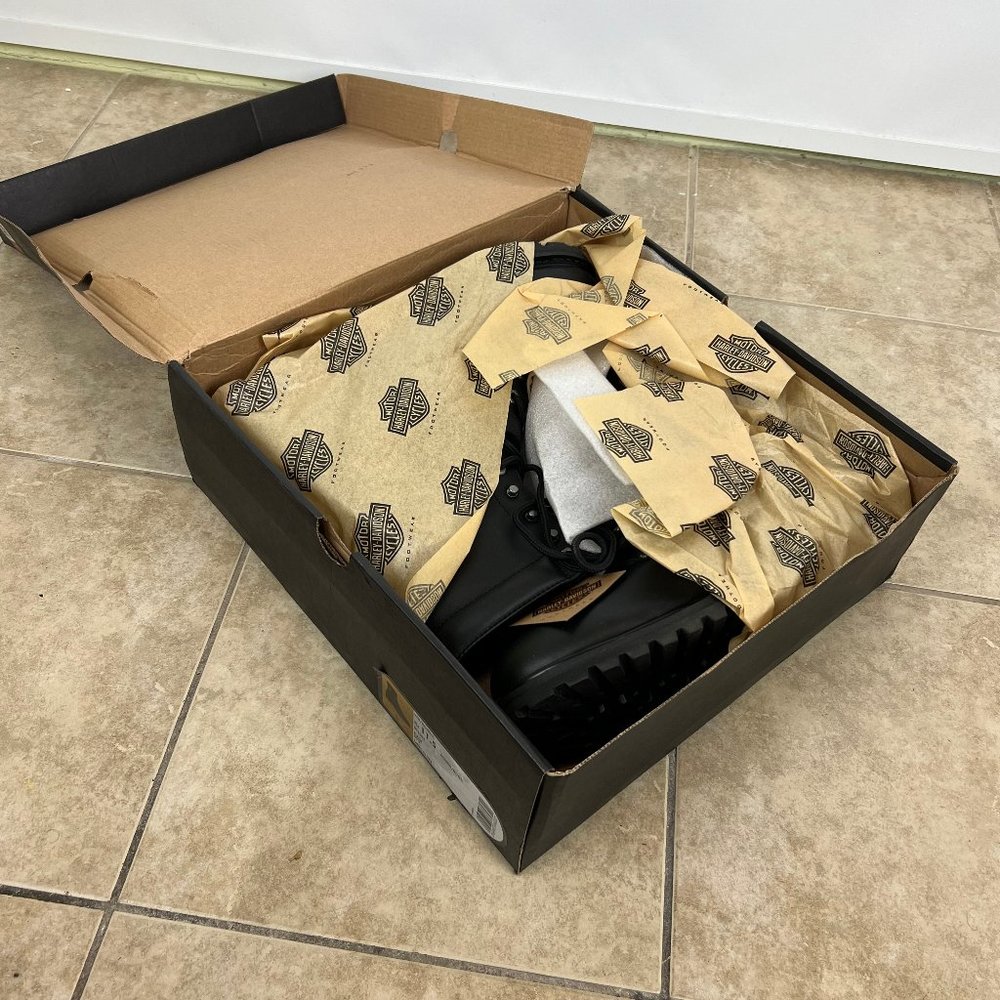 Harley Davidson Mens Black 100% Leather Motorcycle Boots New in Box - Picture 6 of 7